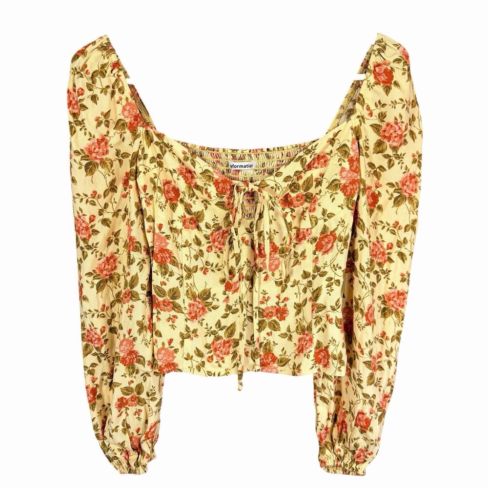 Reformation Milo Floral Print Crepe Top 0 Yellow Bohemian Boho Hippie Milkmaid